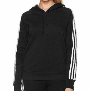 Adidas Women's Essentials Pullover Hoodie Black Matte Logo 3-Stripes Size Small